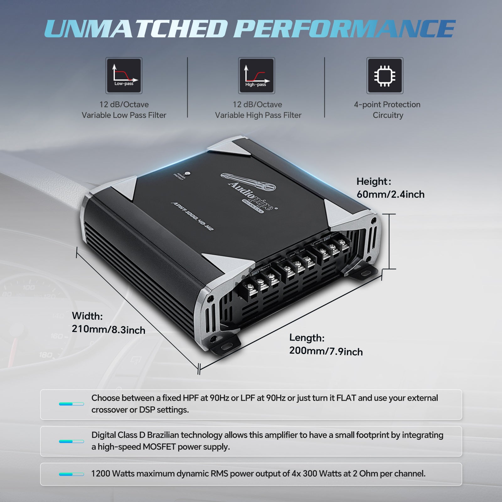 Full Range Class D Transistor Amplifier (APHT-1000.4D-H2)