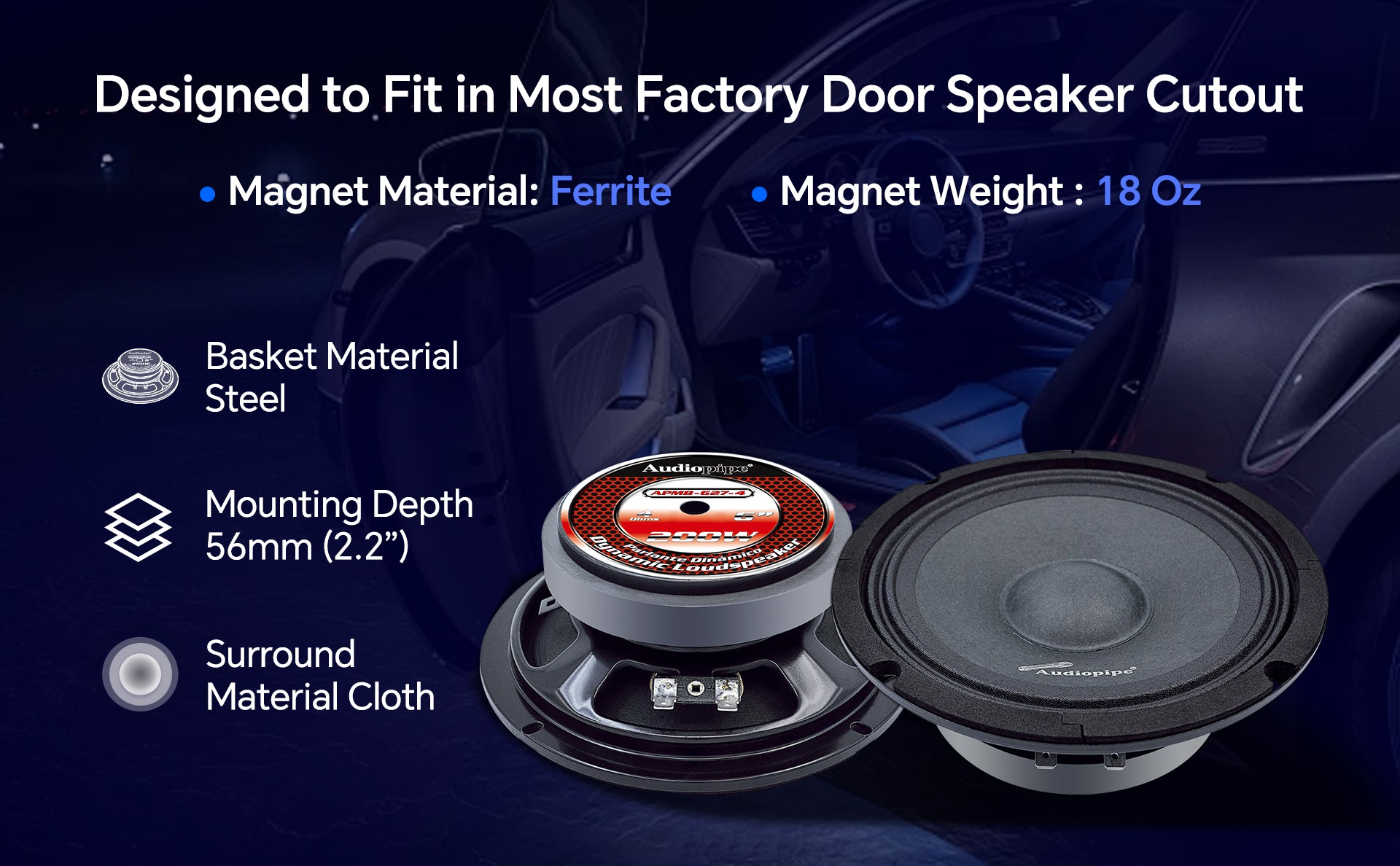 6" Mid-Range Frequency Loudspeaker (APMB-627-4), Sold in pairs