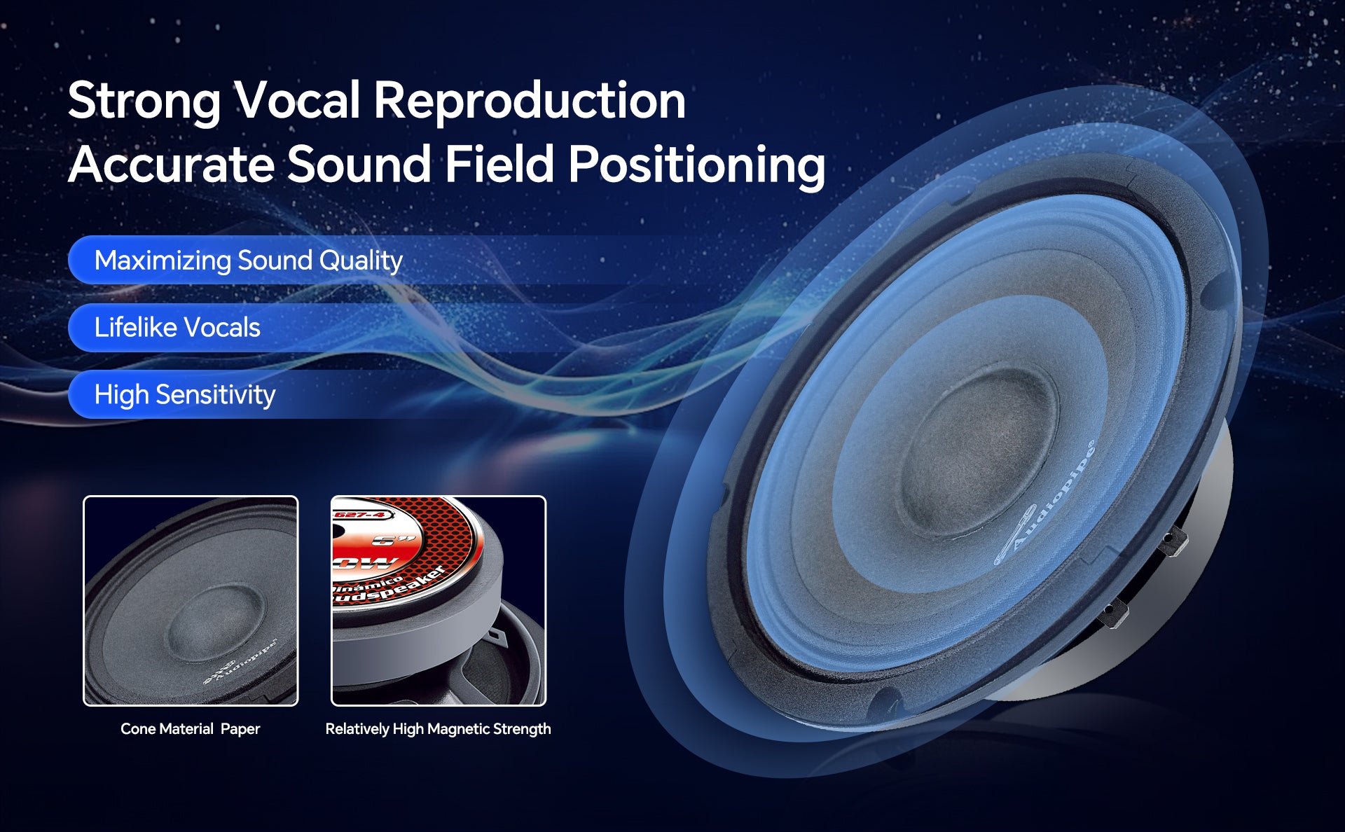 6" Mid-Range Frequency Loudspeaker (APMB-627-4), Sold in pairs