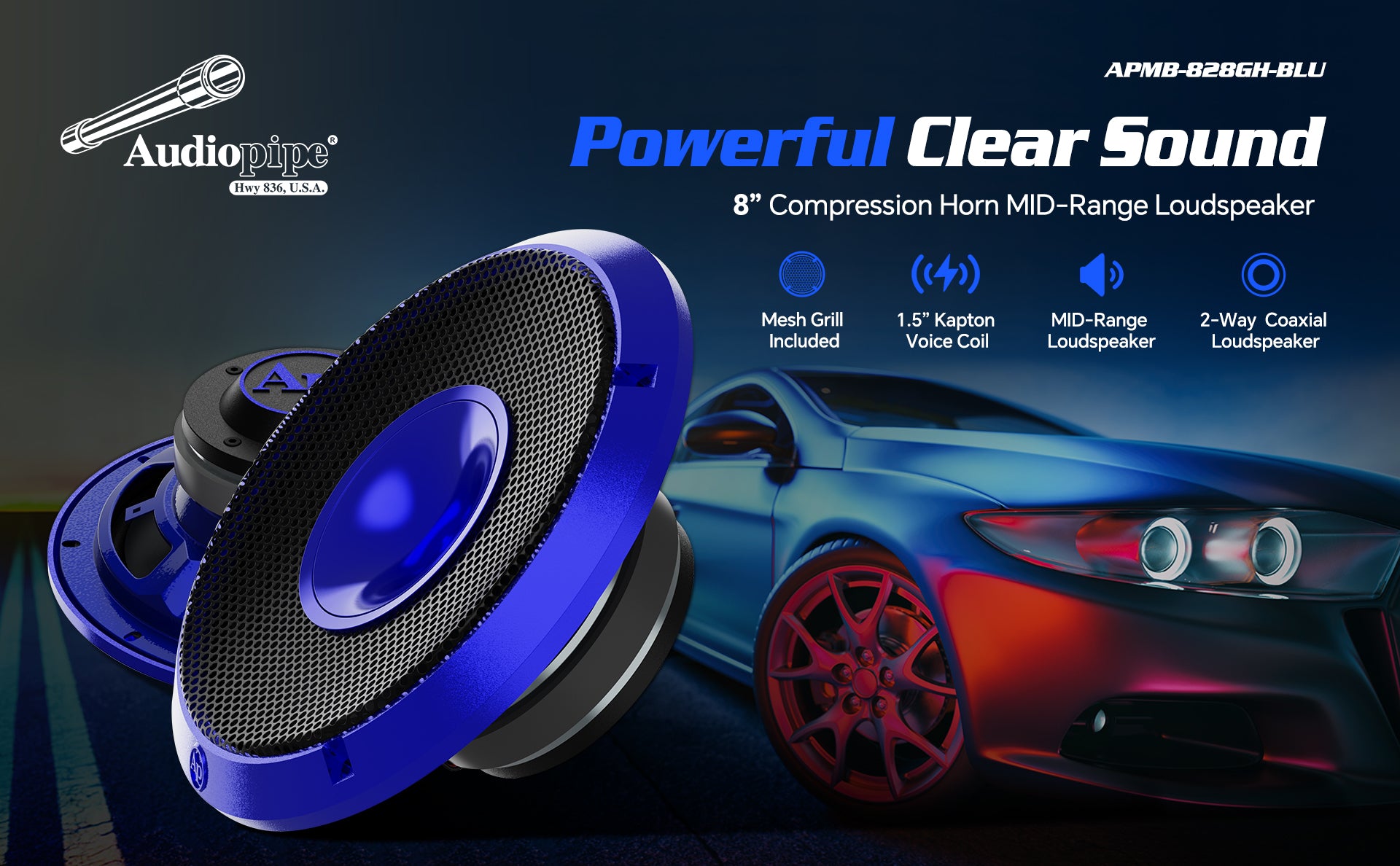8" Compression Horn Mid-Range Loudspeaker (APMB-828GH-BLU), Sold individually