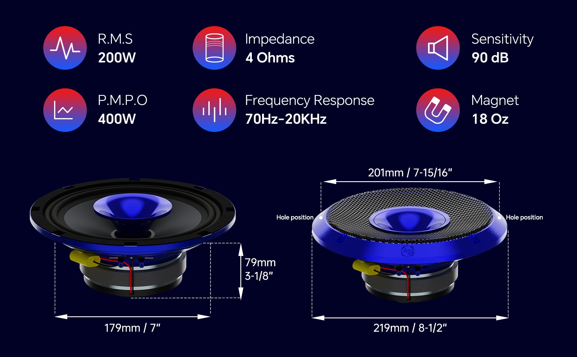 8" Compression Horn Mid-Range Loudspeaker (APMB-828GH-BLU), Sold individually