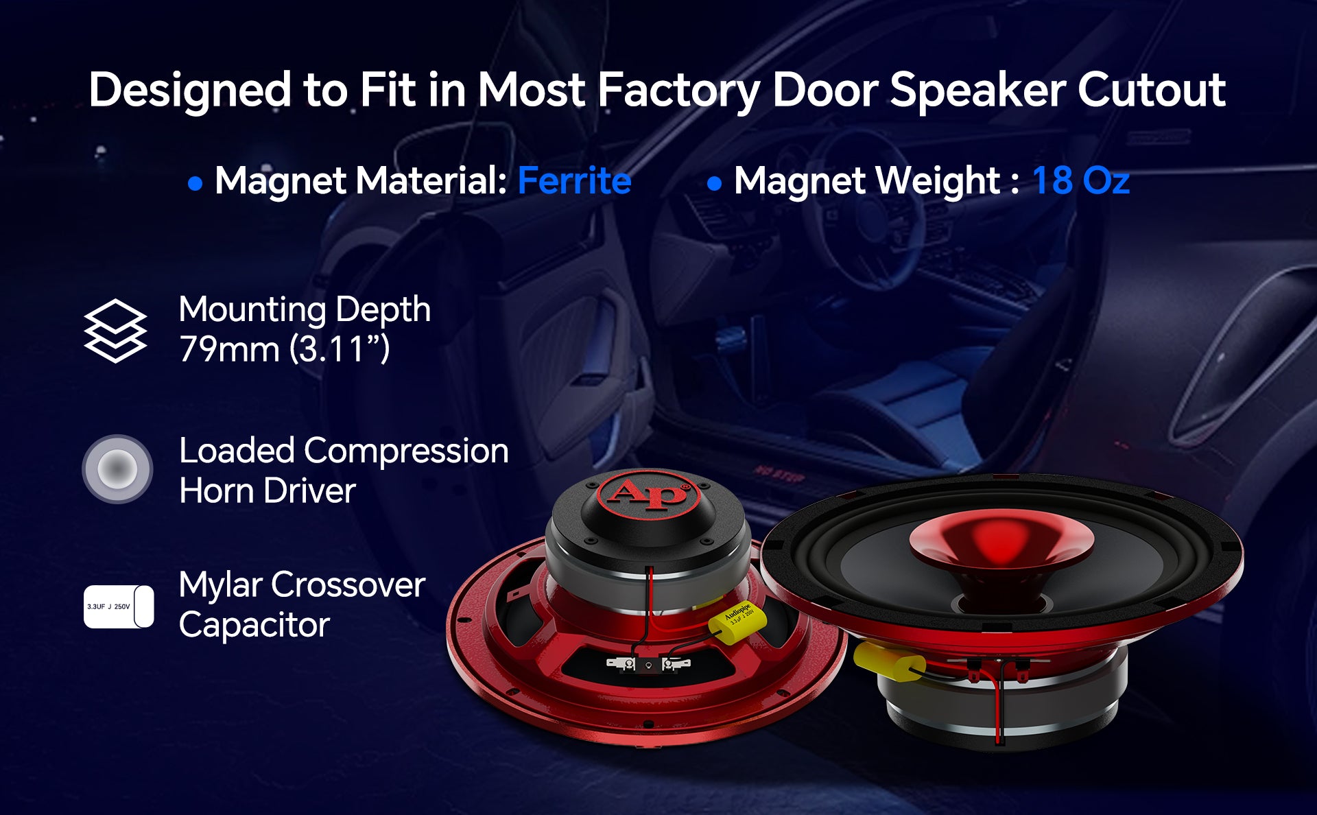 8" Compression Horn Mid-Range Loudspeaker (APMB-828GH-RED), Sold individually