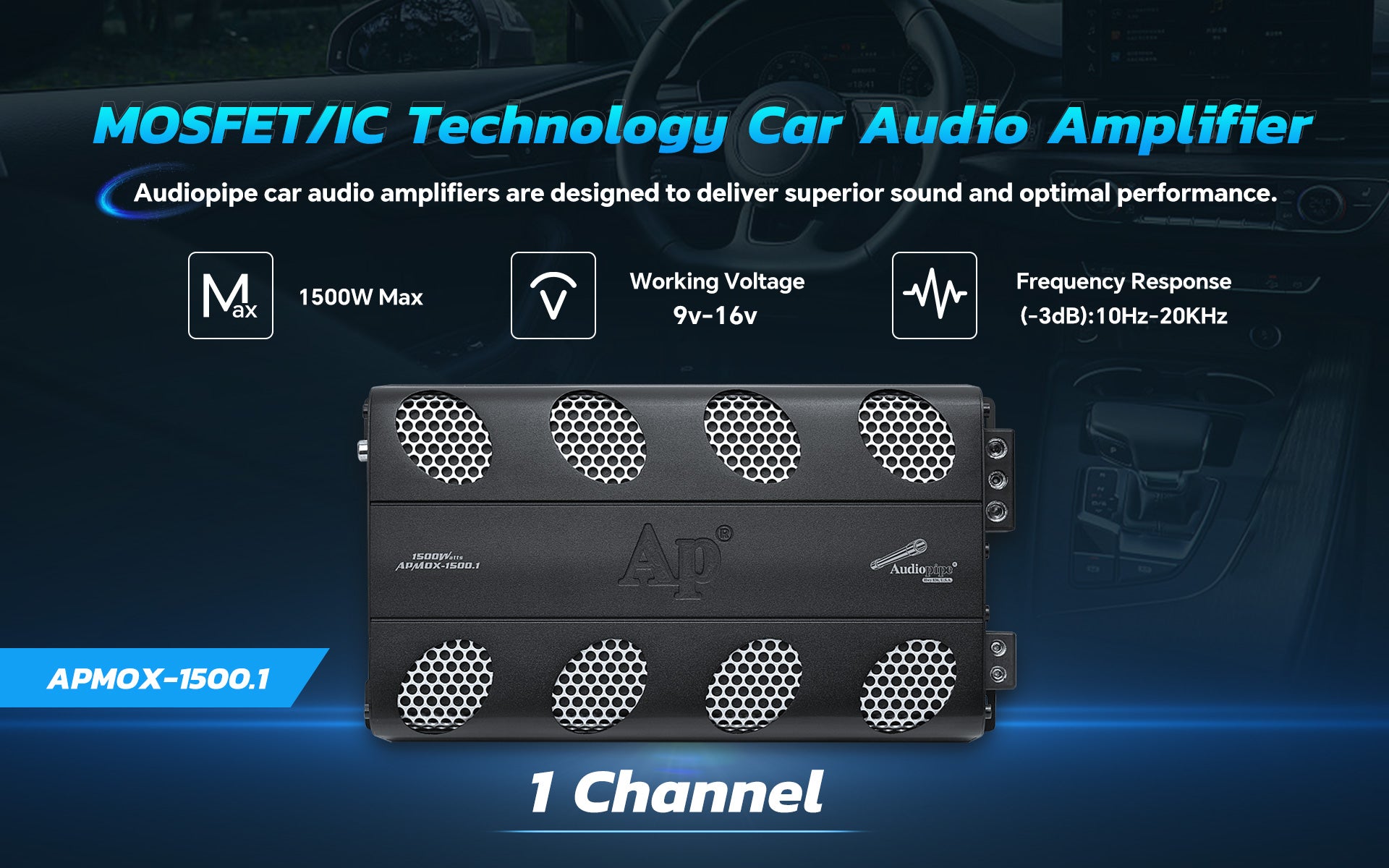 Mosfet / Ic Technology Car Audio Amplifier (APMOX-1500.1)