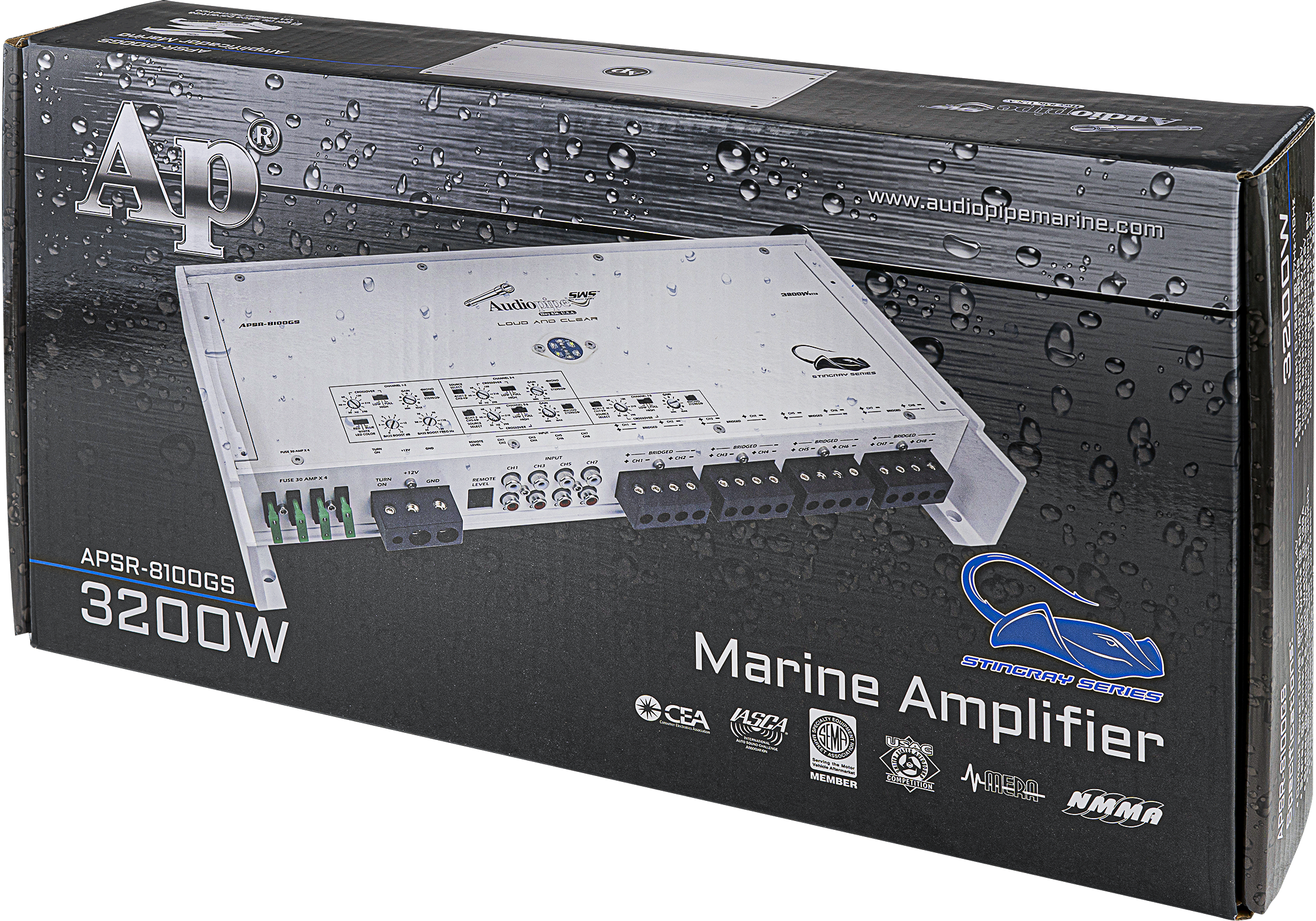 APSR-8100GS - 3200W 8-Channel Class D Marine Amplifier