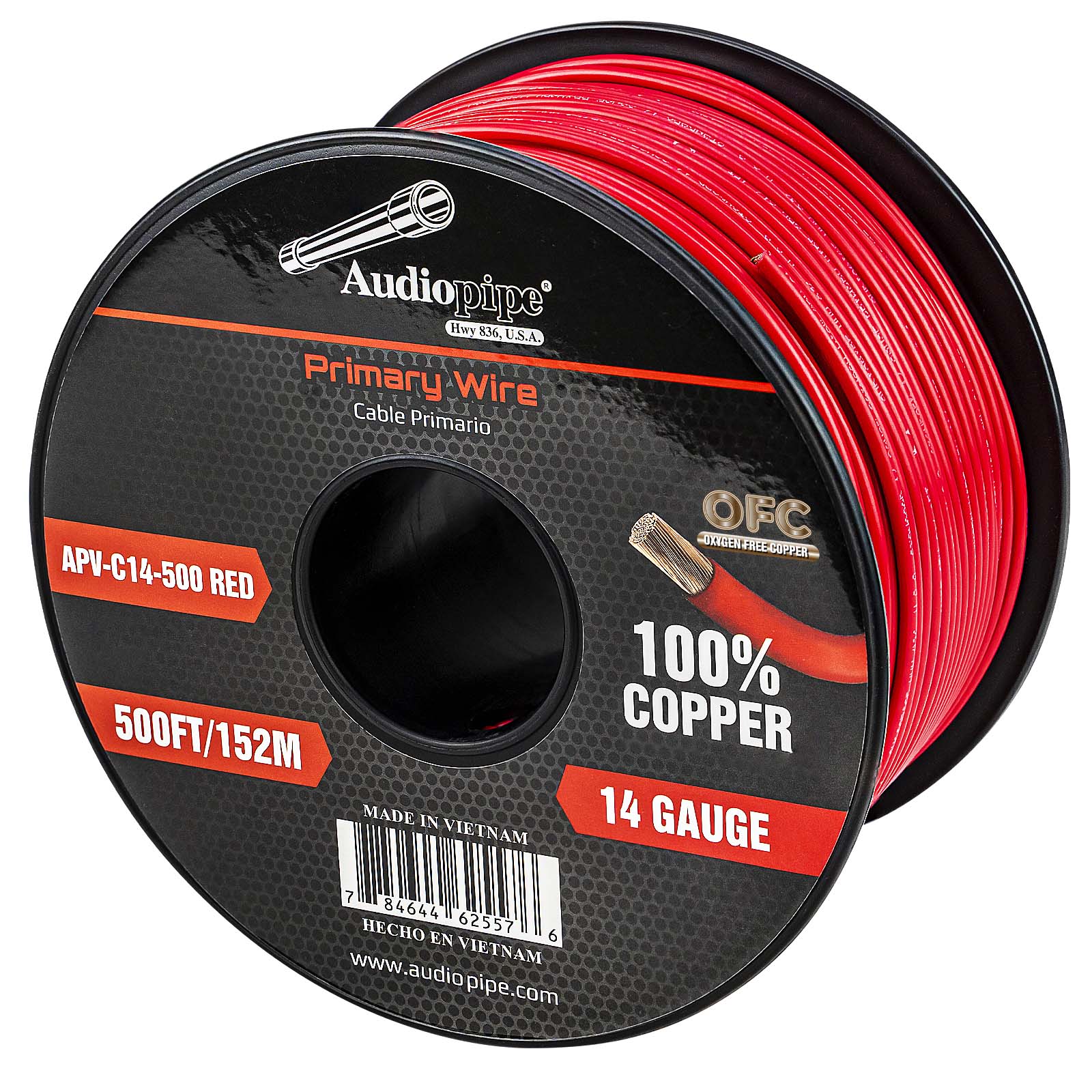 500Ft 14 Gauge Red Primary Wire (APV-C14-500 RED)