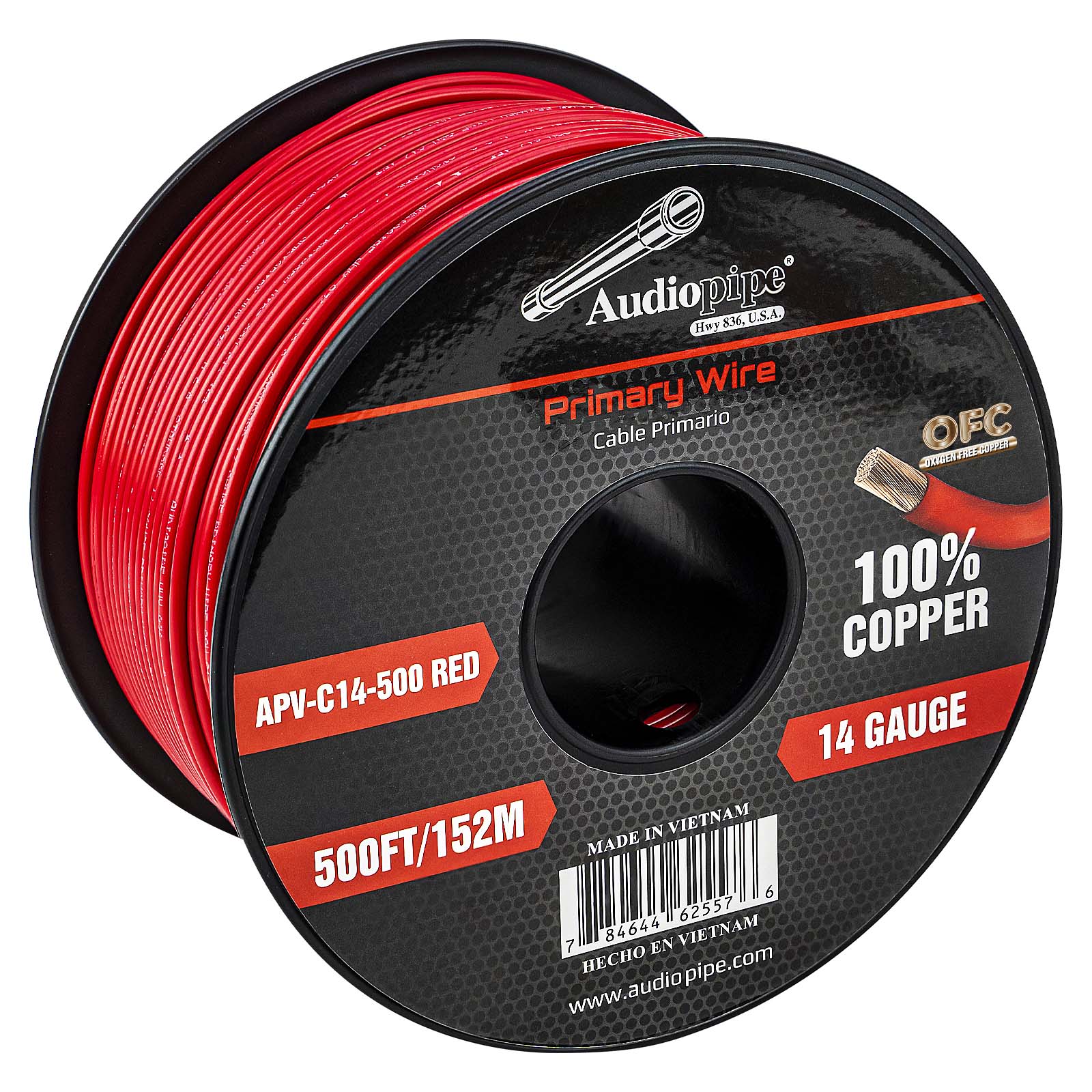 500Ft 14 Gauge Red Primary Wire (APV-C14-500 RED)