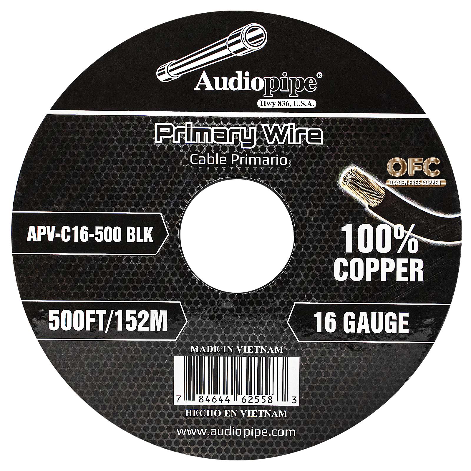 500Ft 16 Gauge Black Primary Wire (APV-C16-500 BLK)