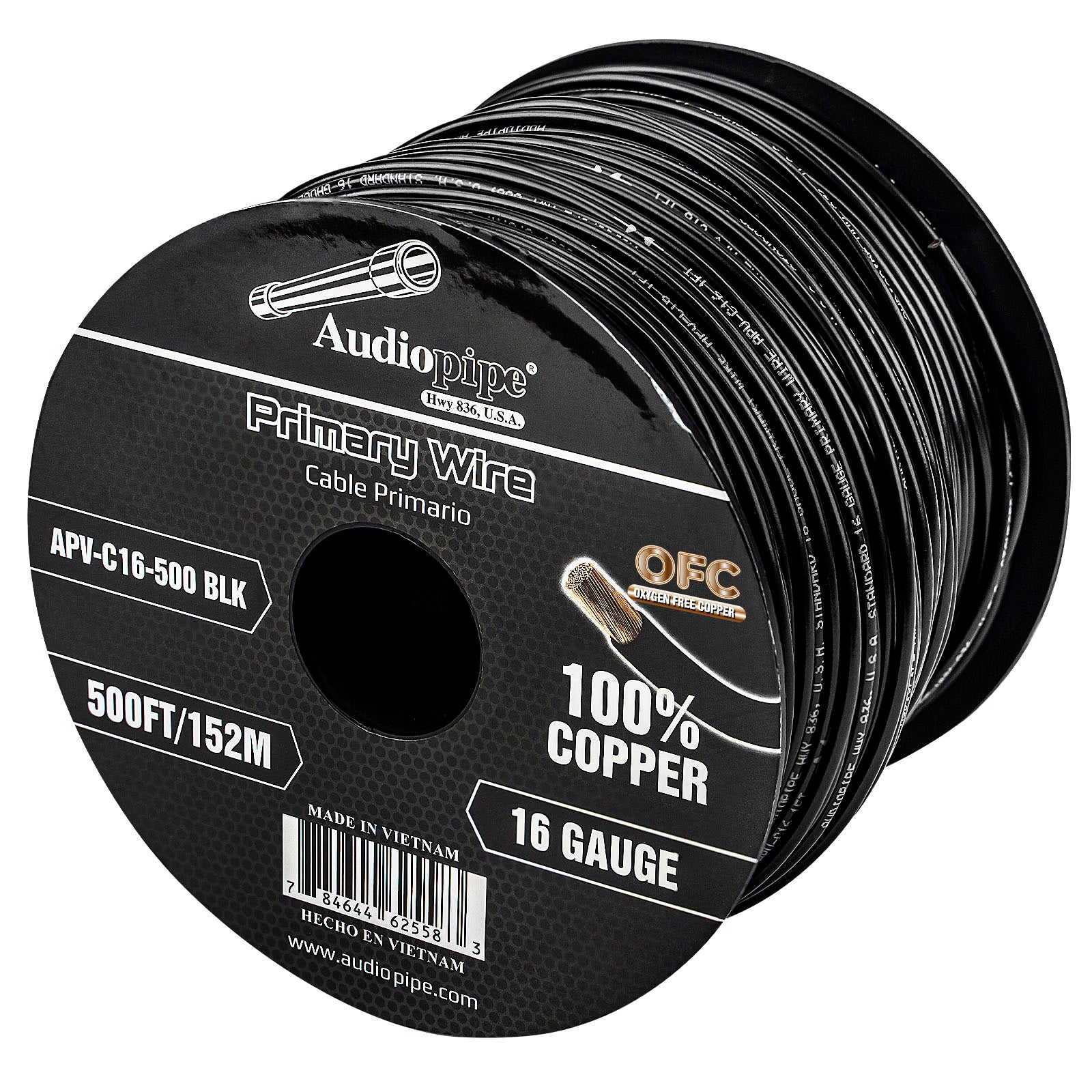 500Ft 16 Gauge Black Primary Wire (APV-C16-500 BLK)