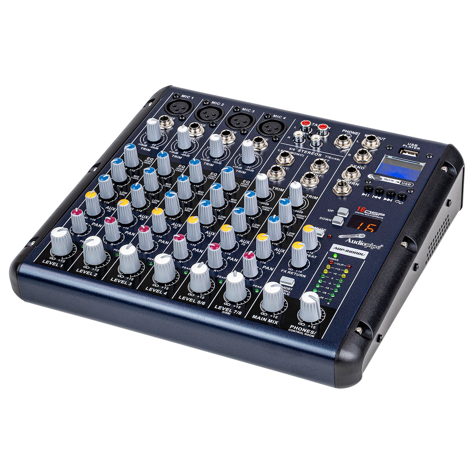 8 Channel Mixer with DSP Effect & MP3 Player (AQP-8100DU)
