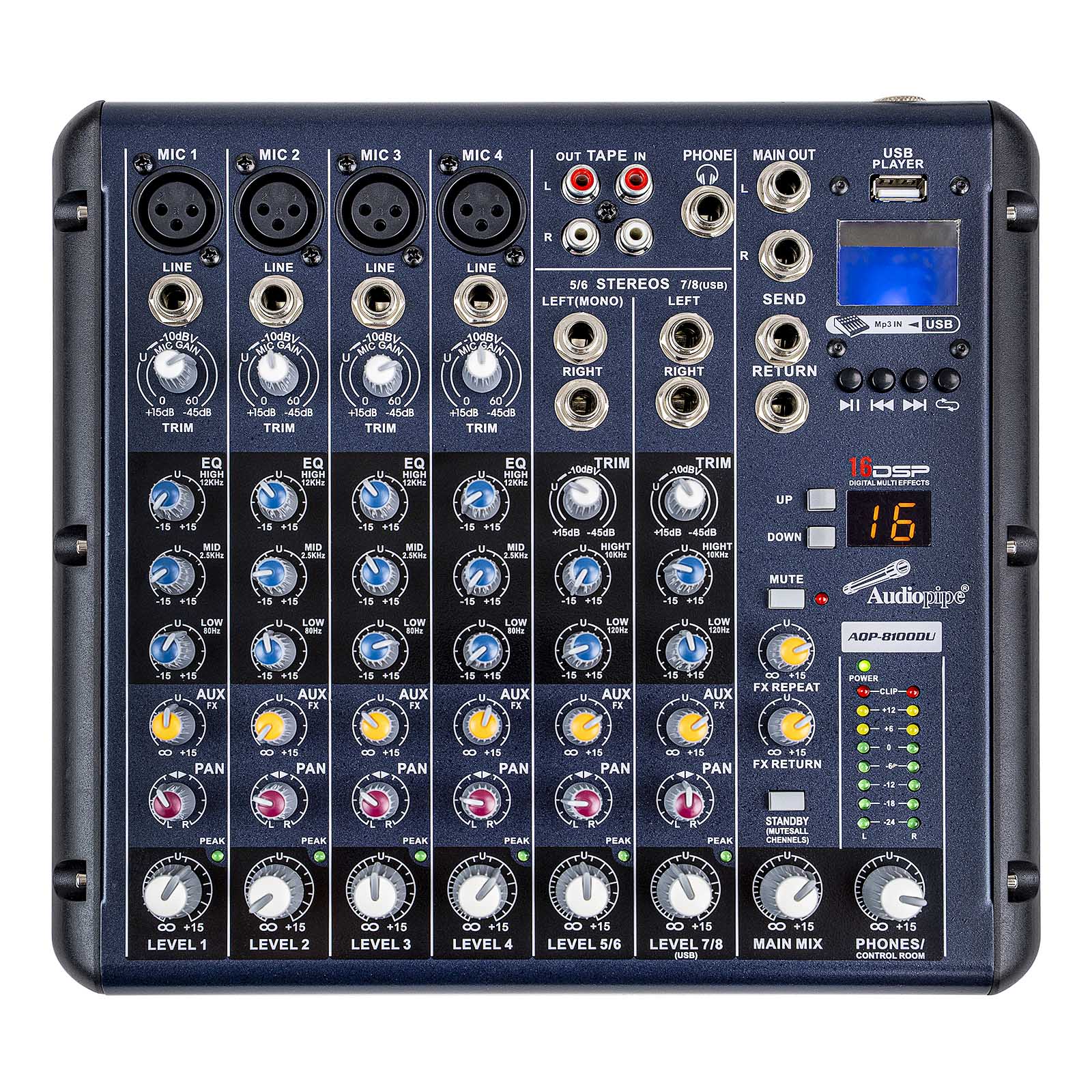 8 Channel Mixer with DSP Effect & MP3 Player (AQP-8100DU)