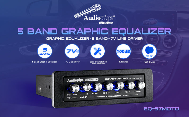 Audiopipe 5 Band Graphic Equalizer with 7 V Line Driver (EQ-57MOTO)