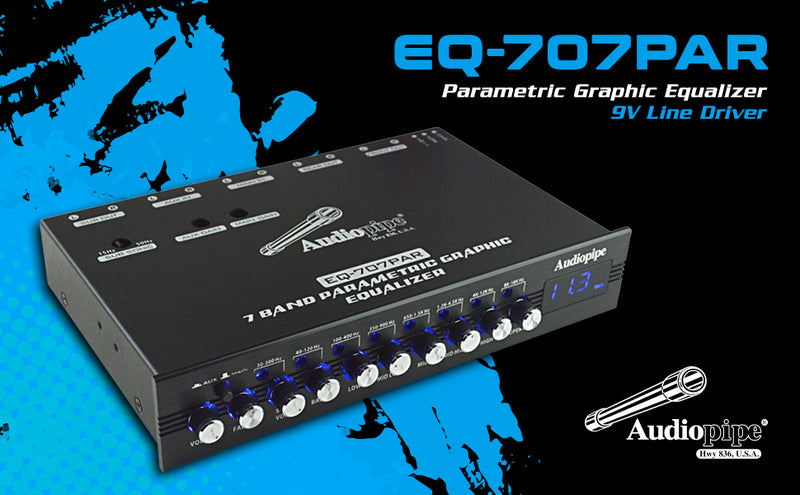 Audiopipe 7 Band Parametric Graphic Equalizer with 9V Line Driver (EQ-707PAR）