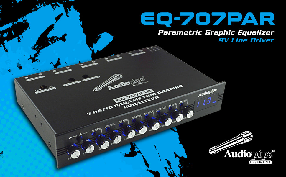 Audiopipe 7 Band Parametric Graphic Equalizer with 9V Line Driver (EQ-707PAR)