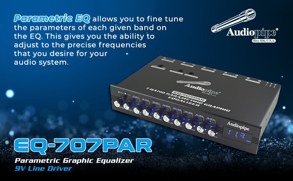 Audiopipe 7 Band Parametric Graphic Equalizer with 9V Line Driver (EQ-707PAR)