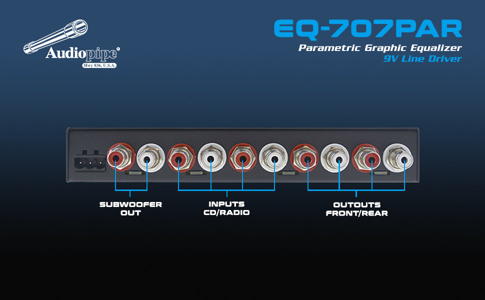 Audiopipe 7 Band Parametric Graphic Equalizer with 9V Line Driver (EQ-707PAR)