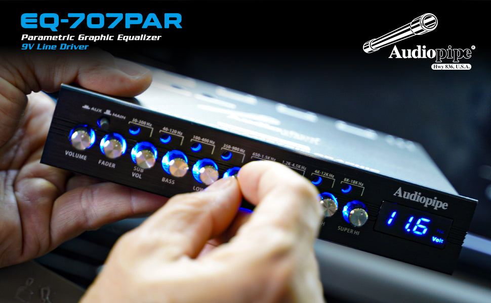 Audiopipe 7 Band Parametric Graphic Equalizer with 9V Line Driver (EQ-707PAR)