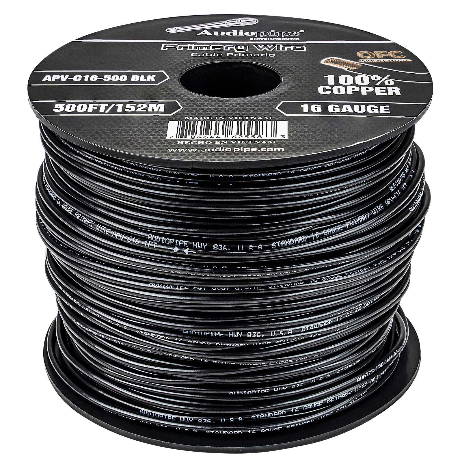 500Ft 16 Gauge Black Primary Wire (APV-C16-500 BLK)