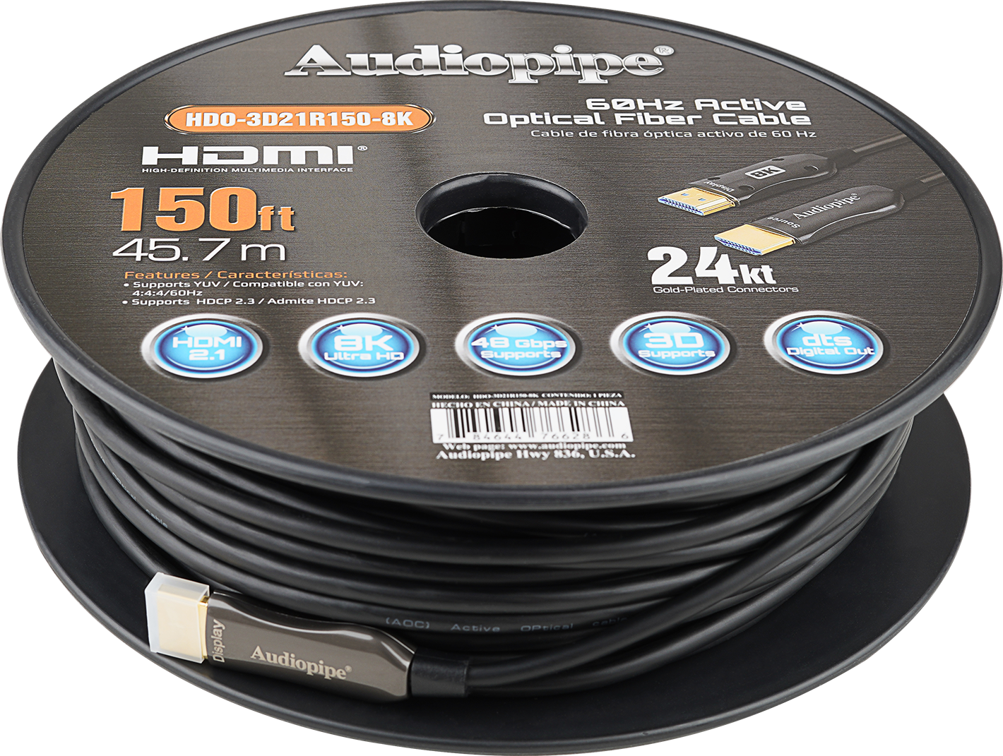150Ft 8K Active Optical Fiber HDMI Cable (HDO-3D21R150-8K)