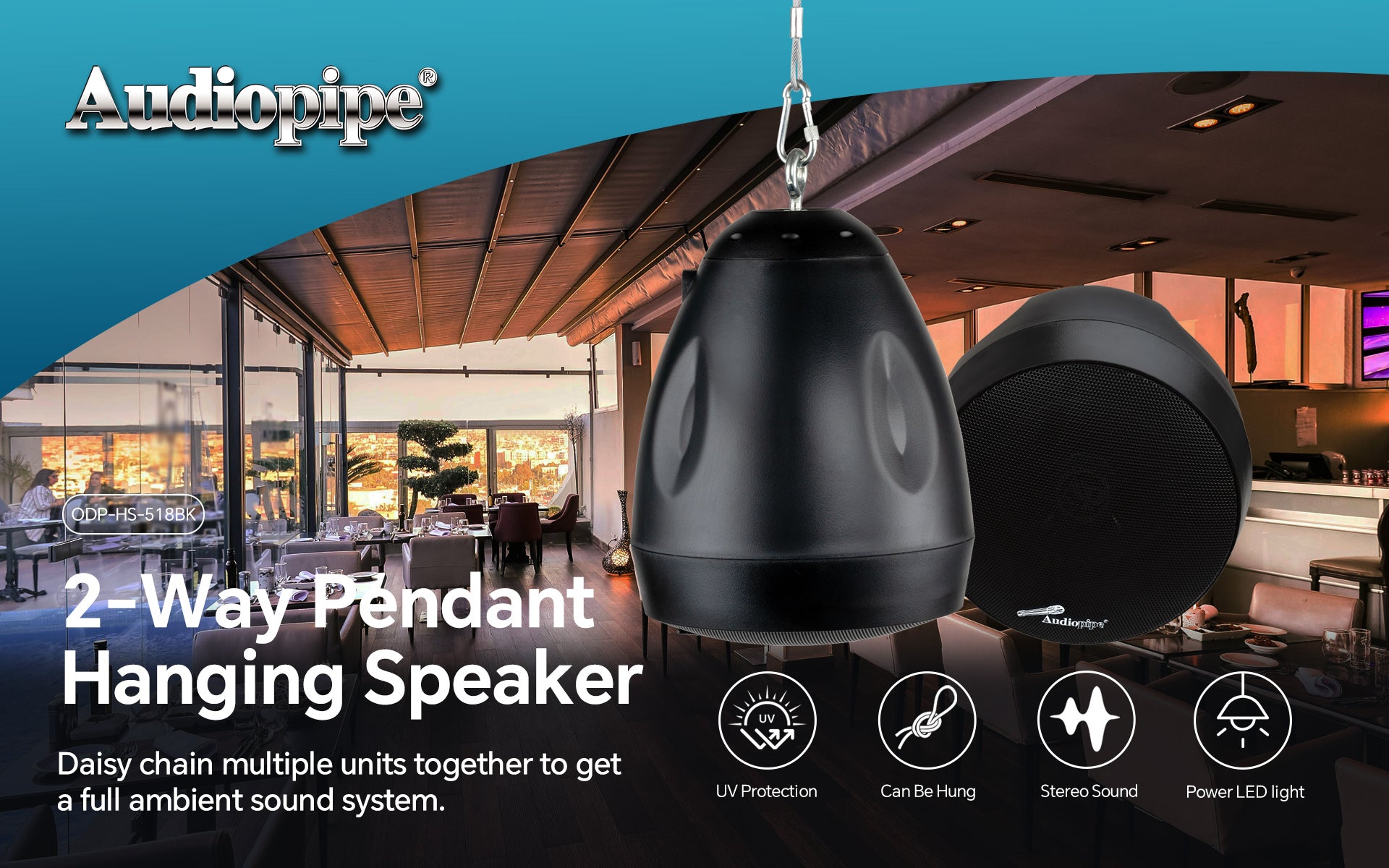 5-1.4” 2-Way Pendant Hanging Speaker (ODP-HS-518WH), Sold individually