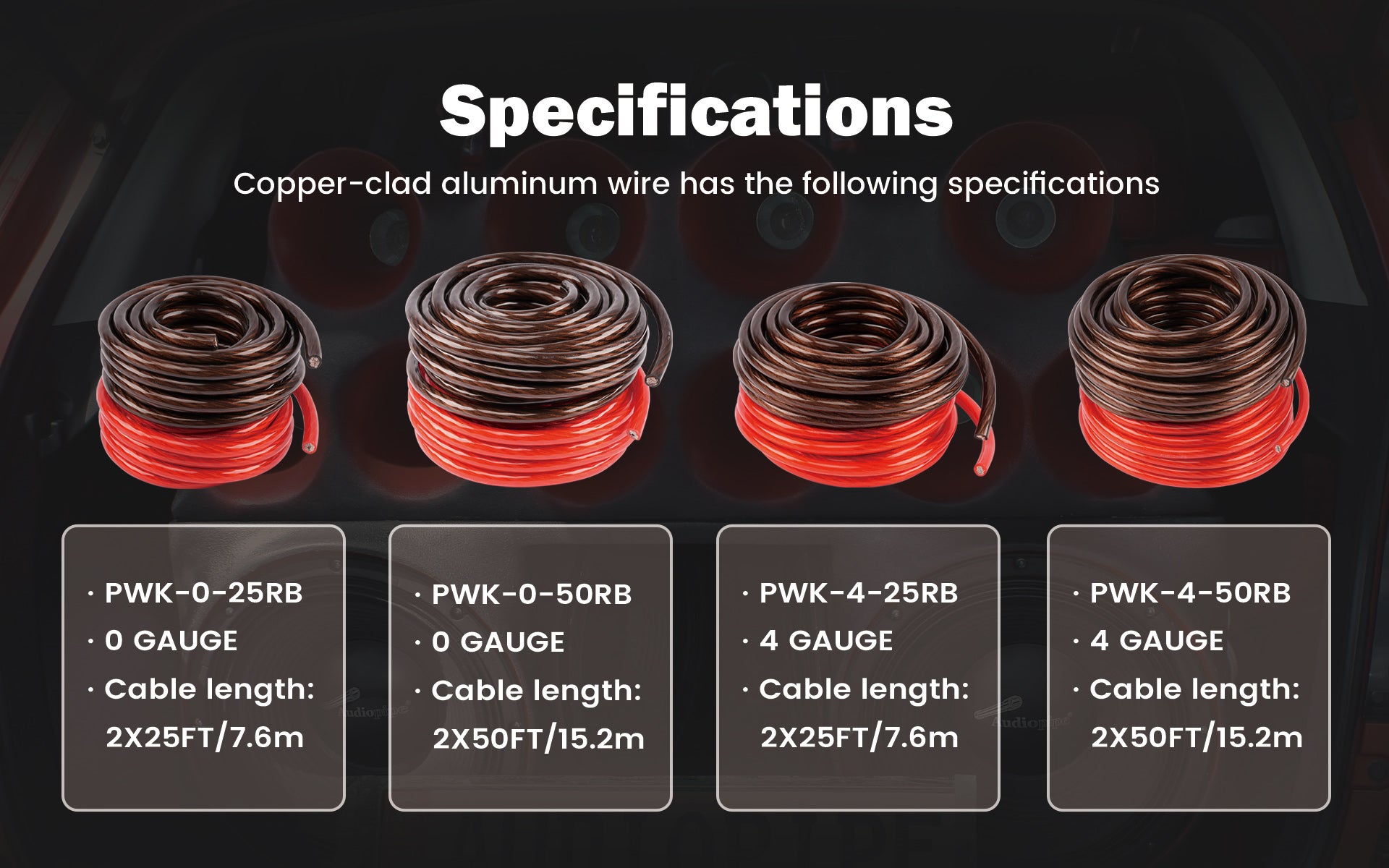 50Ft 0 Gauge Black and 50Ft 0 Gauge Red Primary Wire (PWK-0-50RB)