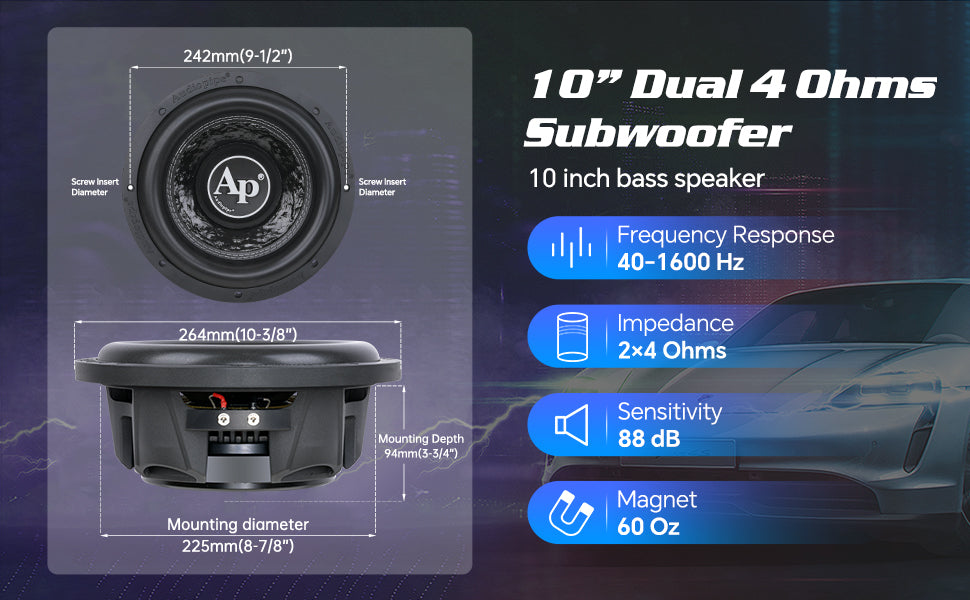 10" Shallow Mount Subwoofer (TXX-FB1000), Sold individually