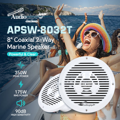 8” Coaxial Marine Speaker (APSW-8032T),Sold in pairs