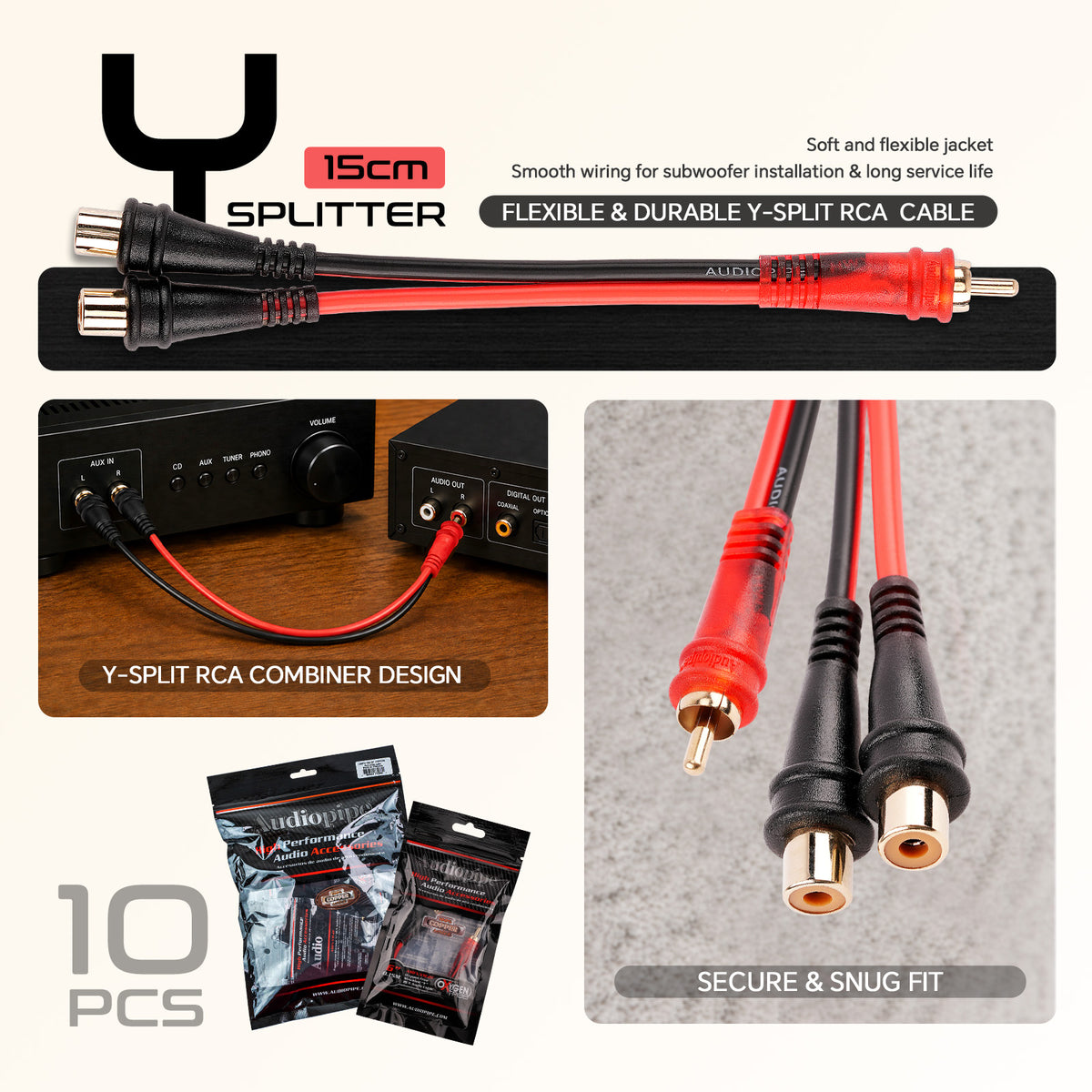 Oxygen Free Shielded “Y" RCA Audio Cable (AMFV-YM-2F)