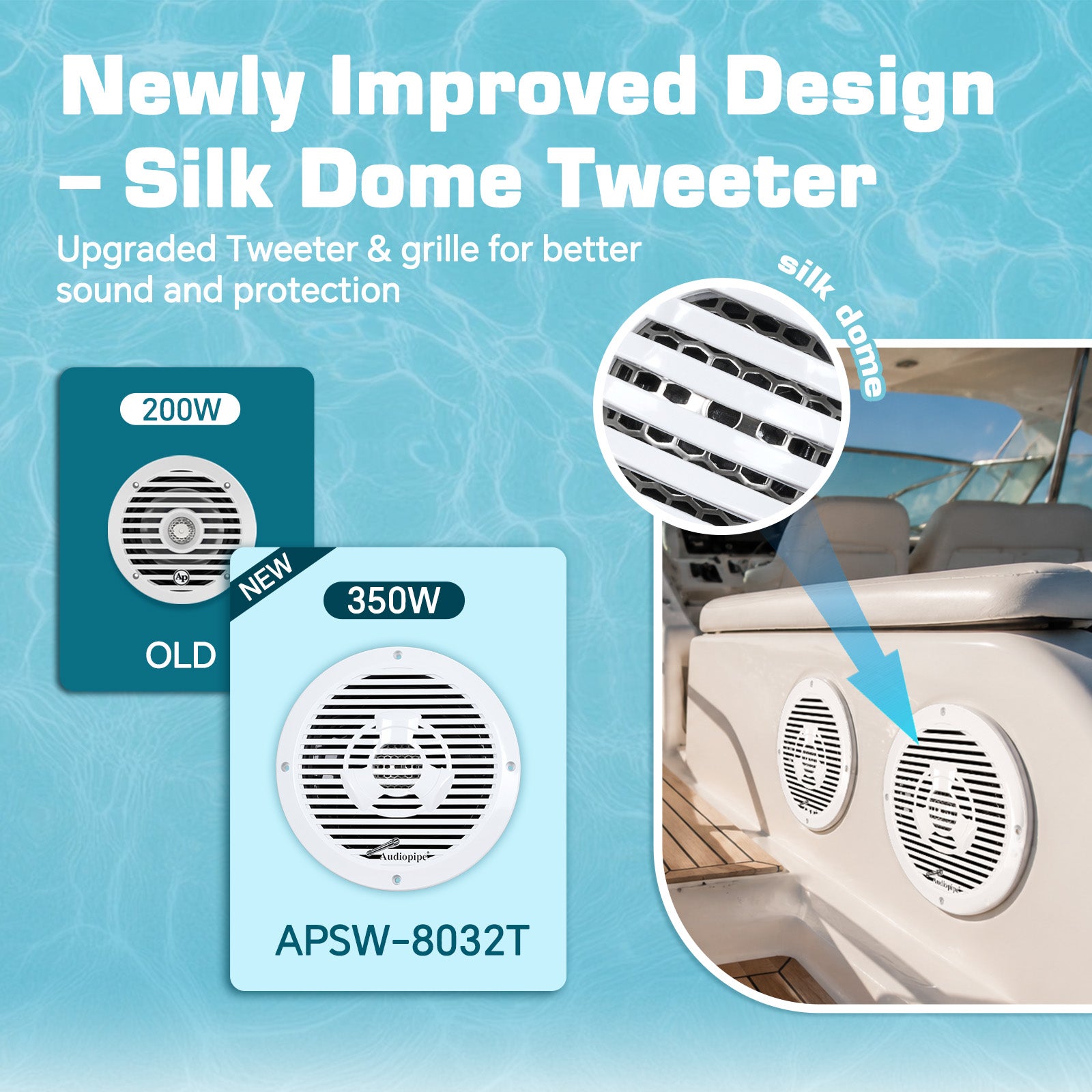 8” Coaxial Marine Speaker (APSW-8032T),Sold in pairs