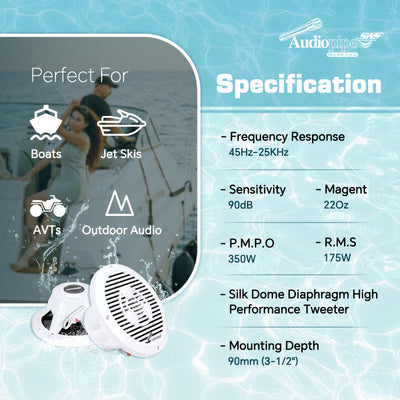 8” Coaxial Marine Speaker (APSW-8032T),Sold in pairs