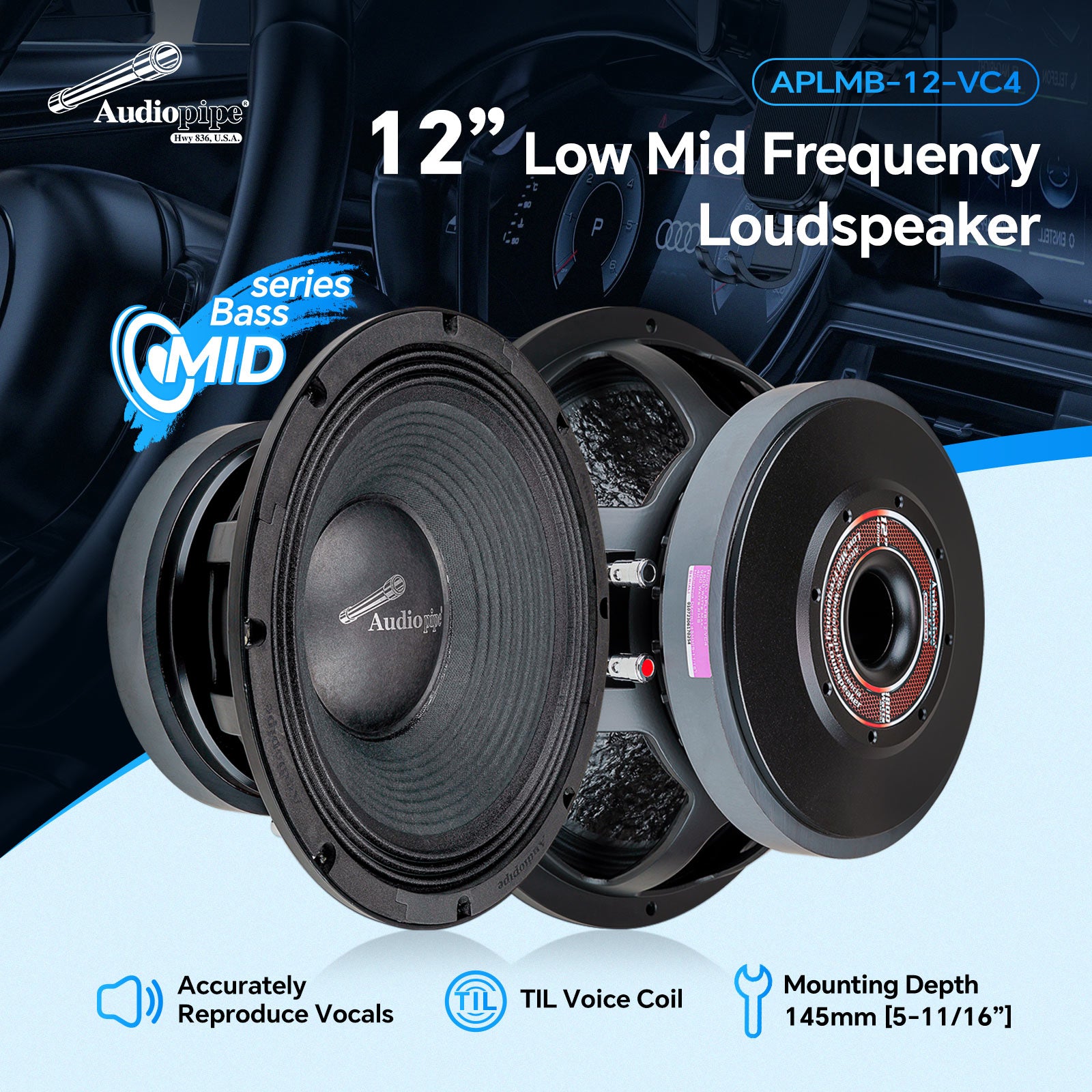 12" Mid-Low Frequency Loudspeaker 4 Ohms (APLMB-12-VC4), Sold individually