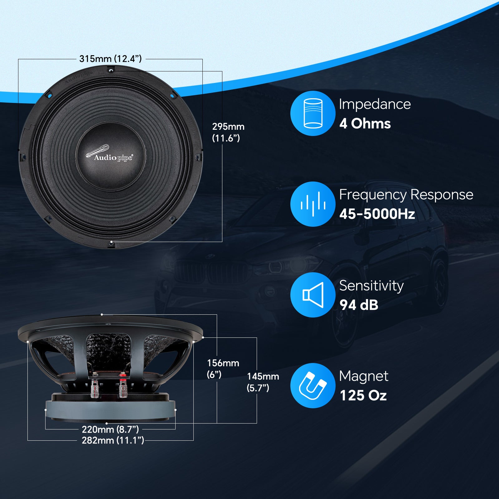 12" Mid-Low Frequency Loudspeaker 4 Ohms (APLMB-12-VC4), Sold individually