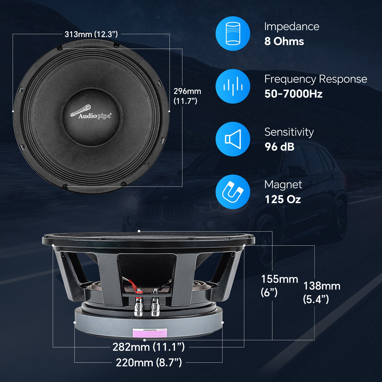 12” Mid Frequency Loudspeaker (APLMR-12) – Audiopipe