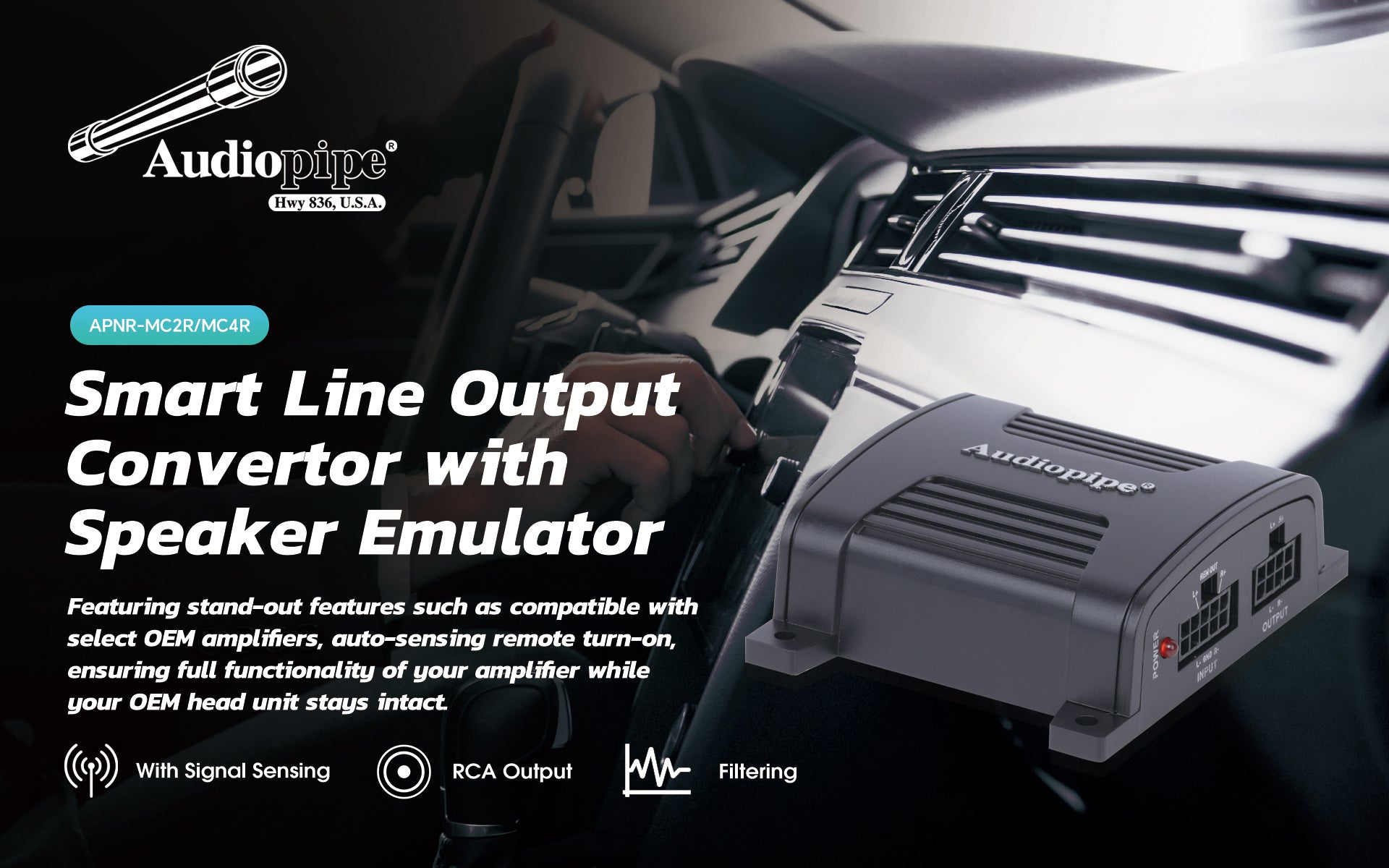 Audiopipe APNRRM Line Output Converter – With Remote Turn On, Car Audio Signal Converter