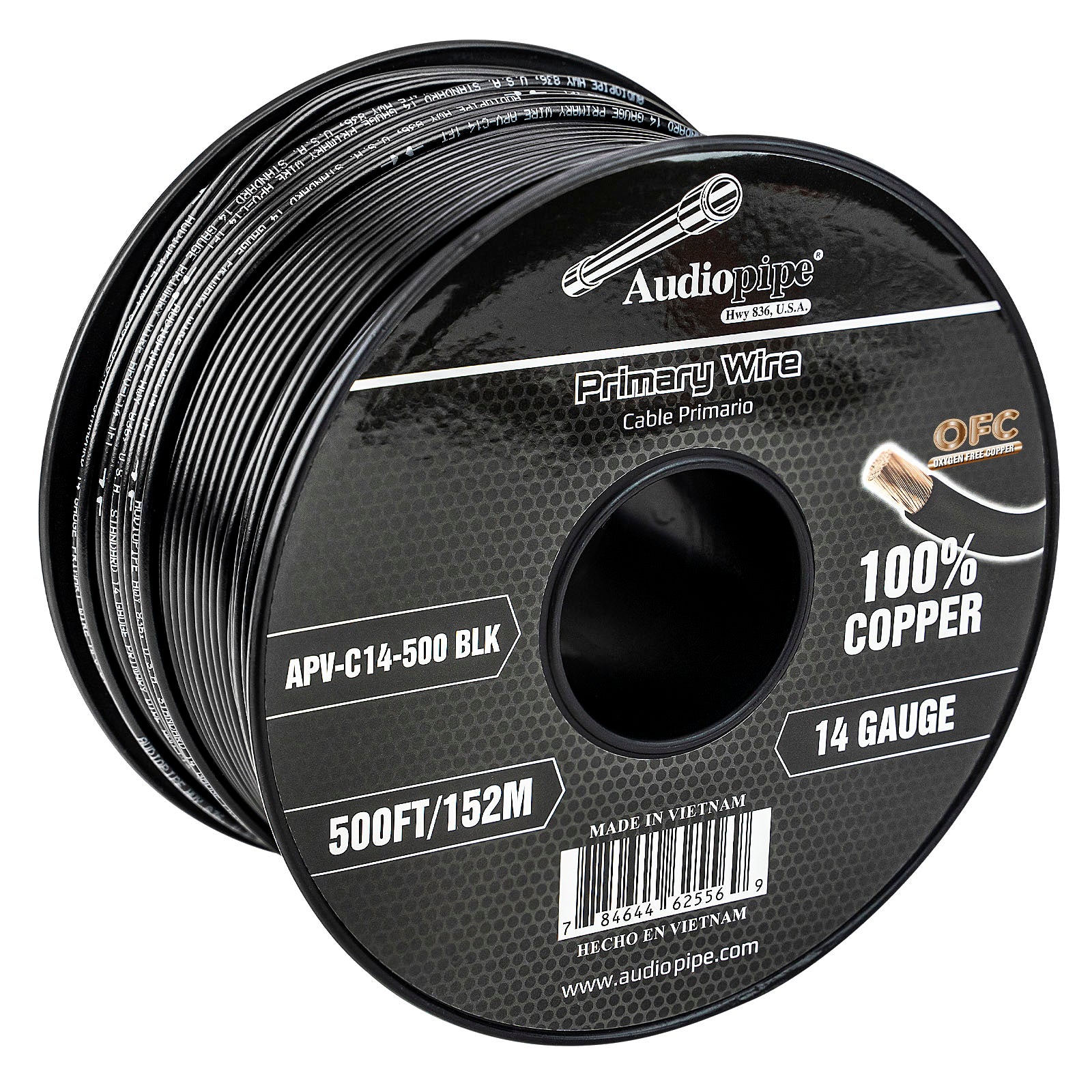 500Ft 14 Gauge Black Primary Wire (APV-C14-500 BLK)