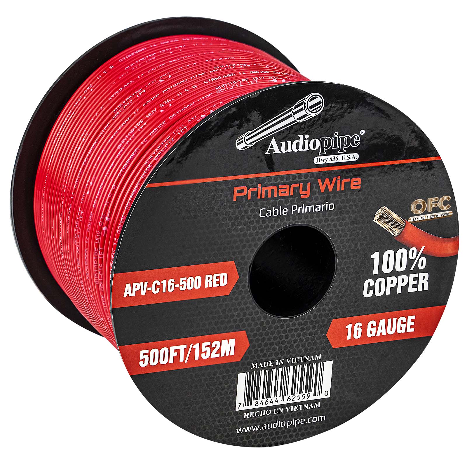 500Ft 16 Gauge Red Primary Wire (APV-C16-500 RED)