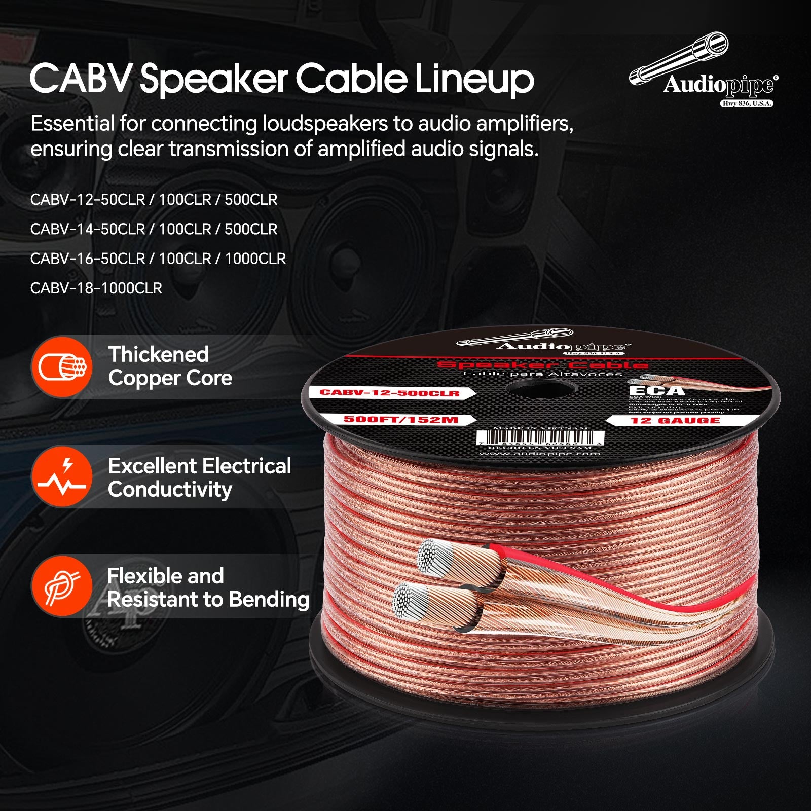 500FT 12AWG Speaker Cable (CABV-12-500CLR) – Audiopipe