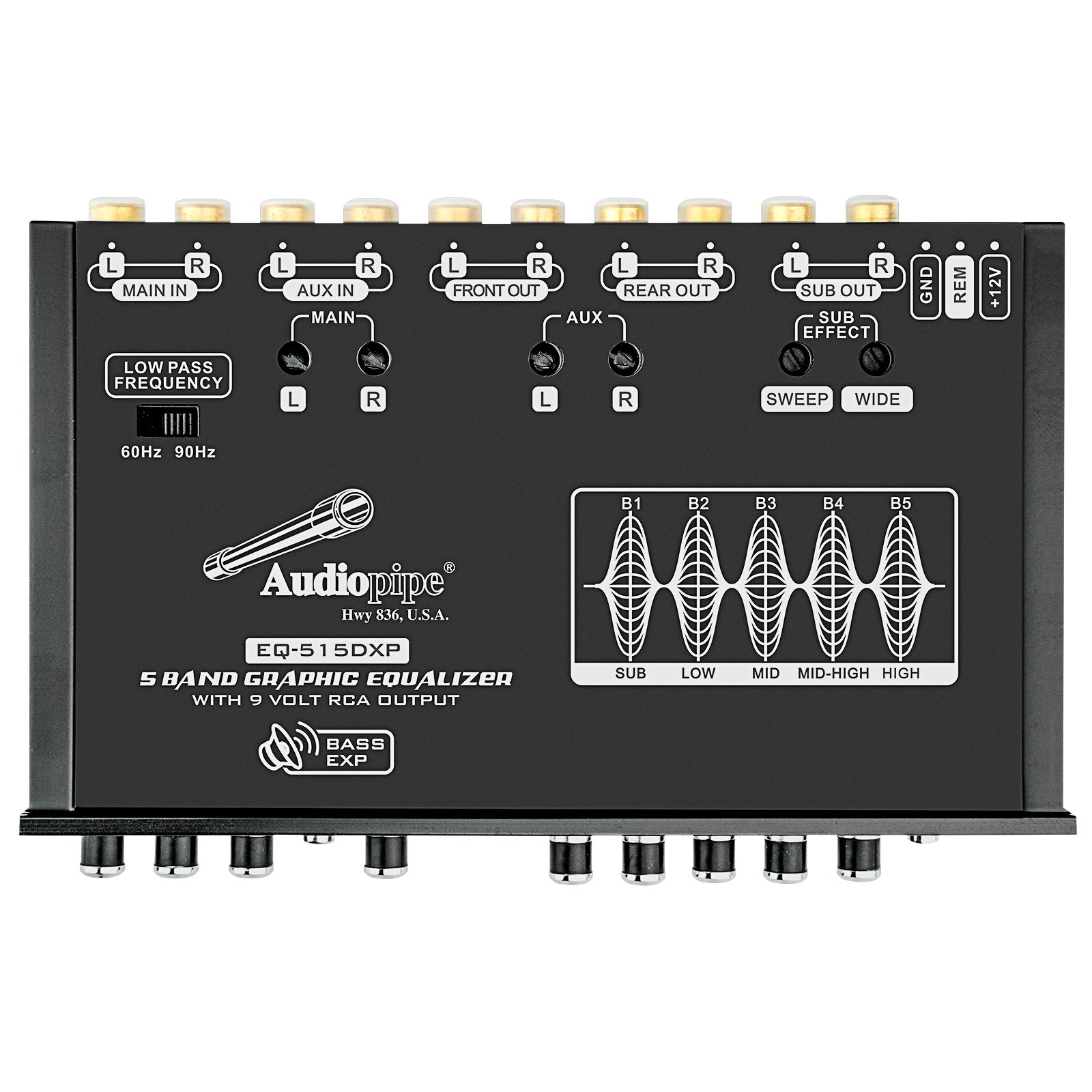 Audiopipe 5 Band Graphic Equalizer with 9 Volt RCA Output (EQ-515DXP)