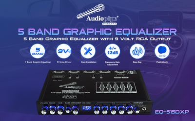 Audiopipe 5 Band Graphic Equalizer with 9 Volt RCA Output (EQ-515DXP)