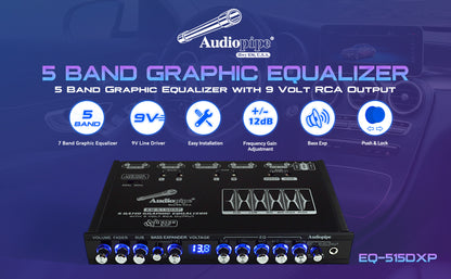 Audiopipe 5 Band Graphic Equalizer with 9 Volt RCA Output (EQ-515DXP)