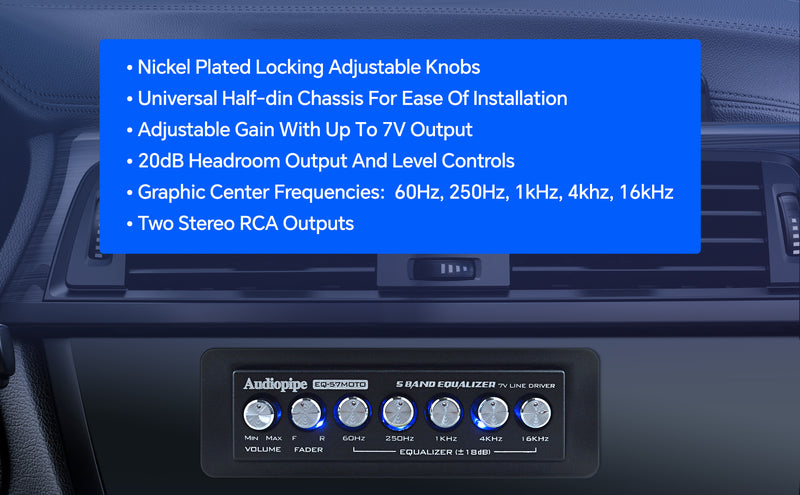 Audiopipe 5 Band Graphic Equalizer with 7 V Line Driver (EQ-57MOTO)