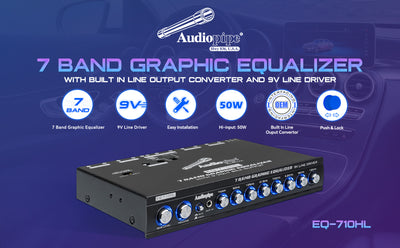 Audiopipe 7 Band Graphic Equalizer with Hi/Lo 9V Line Driver (EQ-710HL)