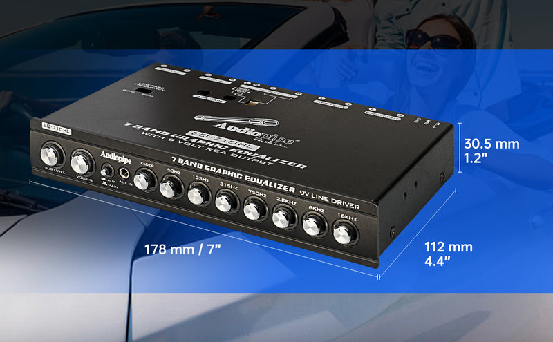 Audiopipe 7 Band Graphic Equalizer with Hi/Lo 9V Line Driver (EQ-710HL)