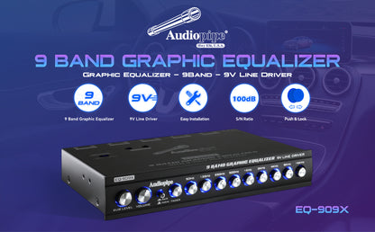 Audiopipe 9 Band Graphic Equalizer with 9 V LINE DRIVER (EQ-909X)