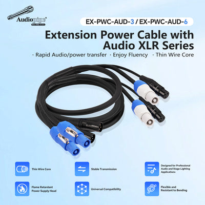 6Ft Extension Power Cable with Audio XLR Connectors (EX-PWC-AUD-6)