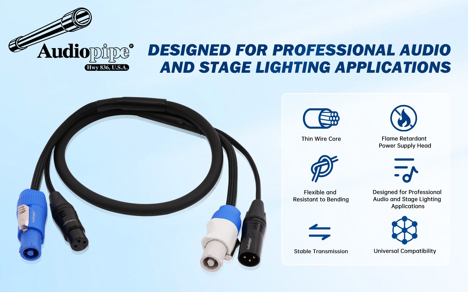 12Ft DMX Extension Cable with Power and XLR Connectors (EX-PWC-DMX-12)