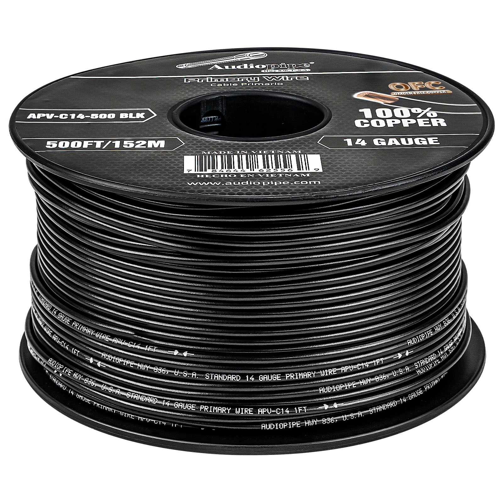 500Ft 14 Gauge Black Primary Wire (APV-C14-500 BLK)