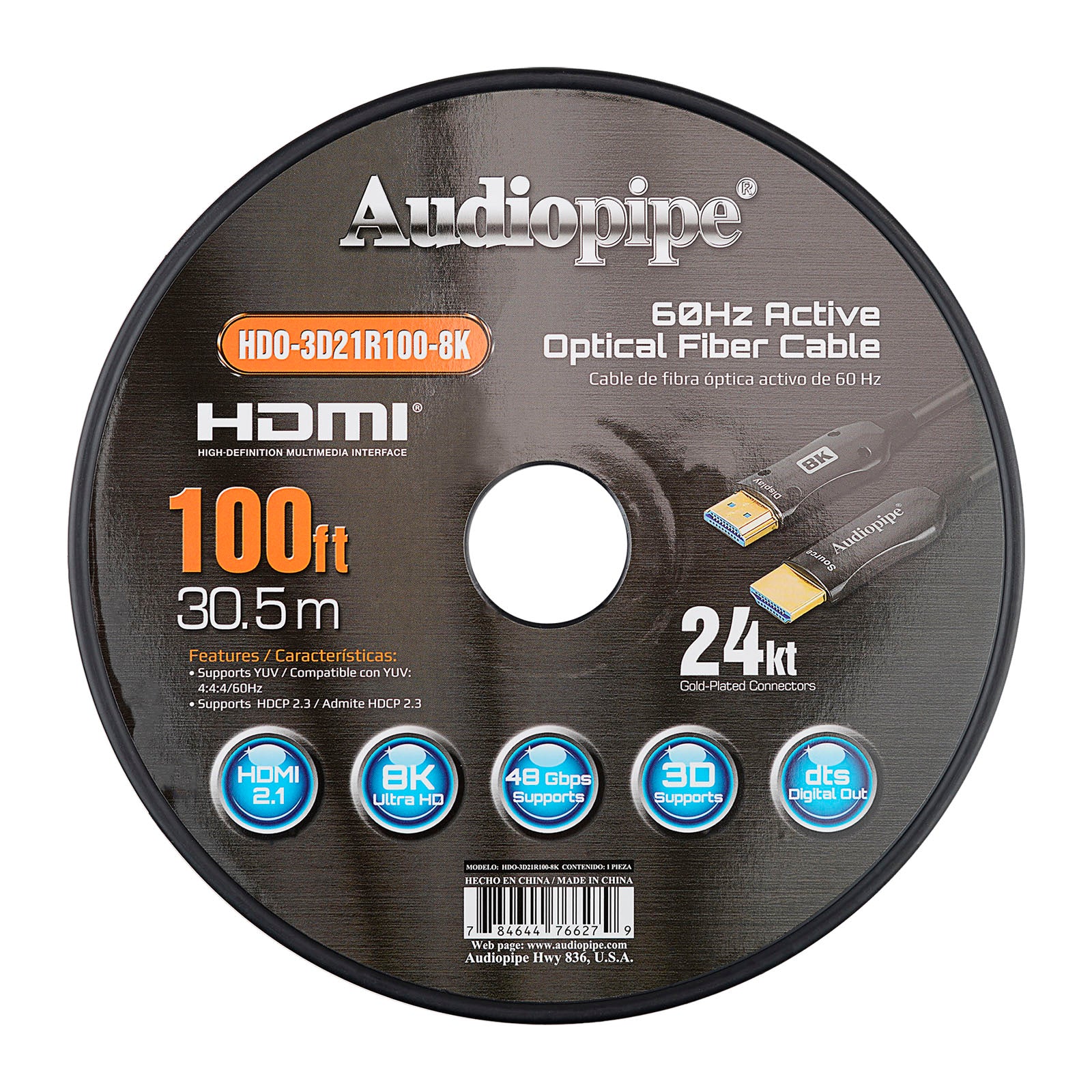 100Ft 8K Active Optical Fiber HDMI Cable (HDO-3D21R100-8K)