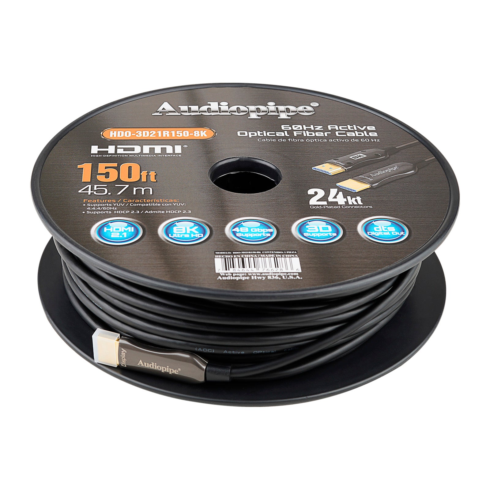 150Ft 8K Active Optical Fiber HDMI Cable (HDO-3D21R150-8K) – Audiopipe