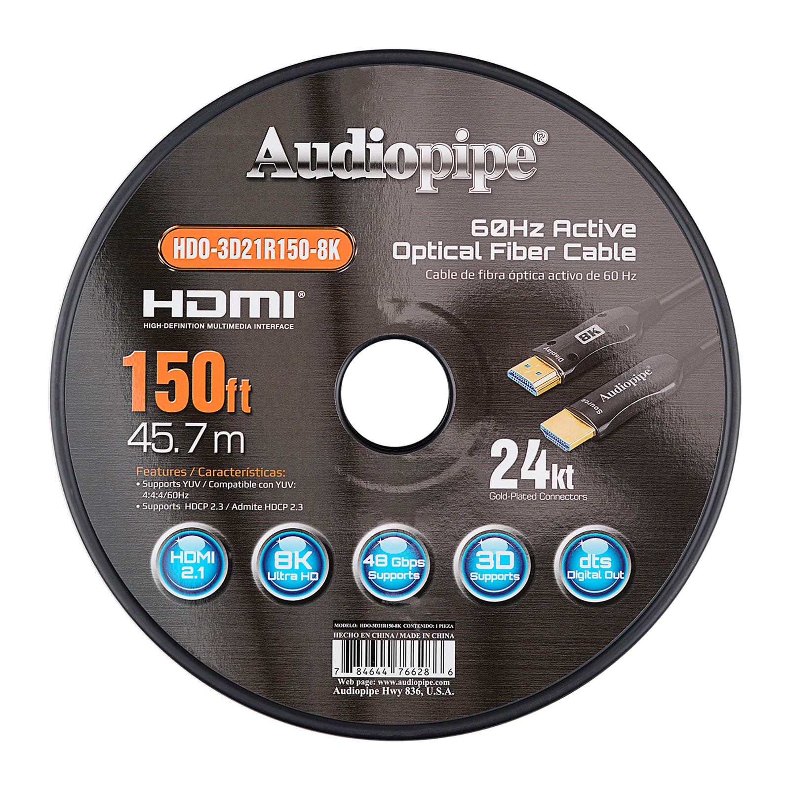 150Ft 8K Active Optical Fiber HDMI Cable (HDO-3D21R150-8K)