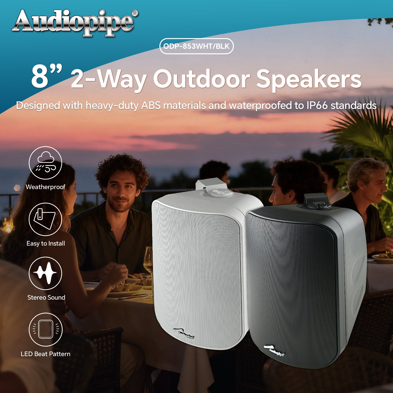 8” 2-Way Indoor/Outdoor Weatherproof Loudspeaker (ODP-853-WHT)